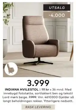 Skeidar Indiana hvilestol tilbud