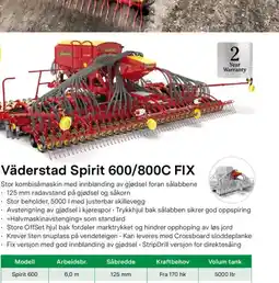 Felleskjøpet Väderstad Spirit 600/800C FIX tilbud
