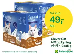 Felleskjøpet Clever Cat biff og kylling våtfôr tilbud