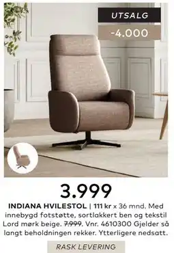 Skeidar INDIANA HVILESTOL tilbud