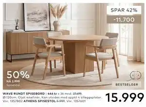 Skeidar WAVE RUNDT SPISEBORD tilbud