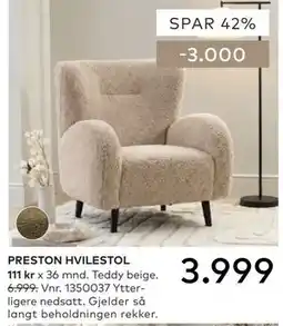 Skeidar PRESTON HVILESTOL tilbud