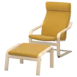IKEA PoÄng Stol og fotskammel, bjørkefiner/kelinge mørk gul tilbud