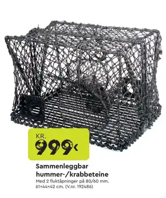 Sammenleggbart hummer-/krabbeteine