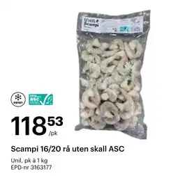 Storcash Unil scampi 16/20 rå uten skall asc tilbud