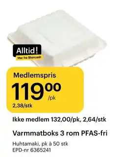 Storcash Huhtamaki varmmatboks 3 rom PFAS-fri tilbud