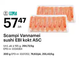 Storcash Scampi Vannamei sushi EBI kokt ASC tilbud