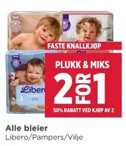 Meny Alle bleier Libero/Pampers/Vilje tilbud