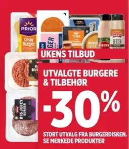 Meny Utvalgte burgere & tilbehør tilbud