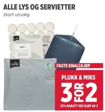 Meny Unik alle lys og servietter tilbud