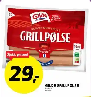 Bunnpris GILDE GRILLPØLSE tilbud