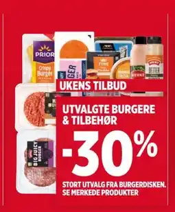 Meny UTVALGTE BURGERE & TILBEHØR tilbud