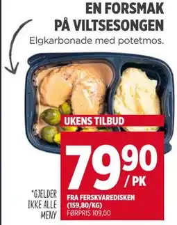 Meny Elgkarbonade med potetmos tilbud