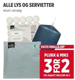 Meny ALLE LYS OG SERVIETTER tilbud