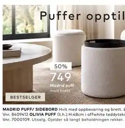 Skeidar MADRID PUFF/ SIDEBORD tilbud