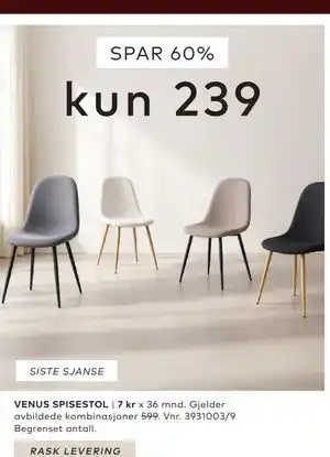 Skeidar VENUS SPISESTOL tilbud