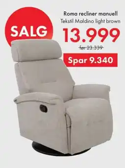 Fagmøbler Roma recliner manuell tilbud