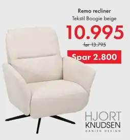 Fagmøbler Hjort Knudsen Remo recliner Tekstil Boogie beige tilbud