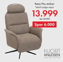 Fagmøbler Hjort Knudsen Remo Plus recliner Tekstil Lodge sepia tilbud