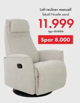 Fagmøbler Loft recliner manuell Tekstil Noelle sand tilbud