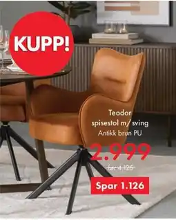 Fagmøbler Teodor spisestol m/sving Antikk brun PU tilbud