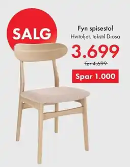 Fagmøbler Fyn spisestol Hvitoljet, tekstil Dios tilbud