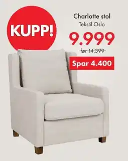 Fagmøbler Charlotte stol Tekstil Oslo tilbud