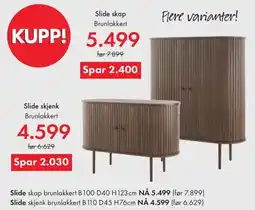 Fagmøbler Slide skap brunlakkert tilbud