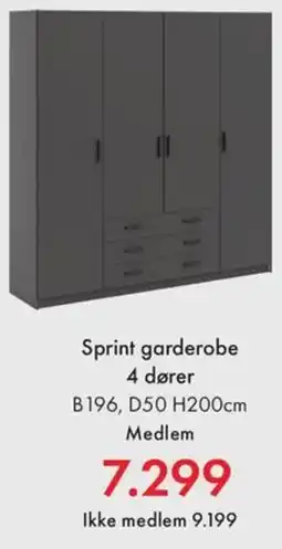 Fagmøbler Sprint garderobe 4 dører tilbud
