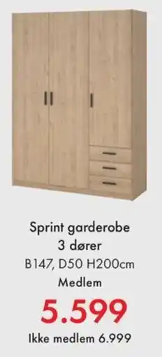 Fagmøbler Sprint garderobe 3 dører tilbud