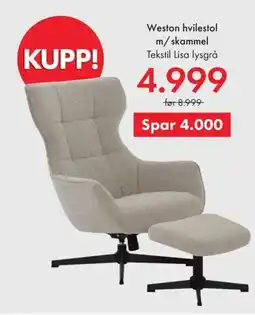 Fagmøbler Weston hvilestol m/skammel tilbud