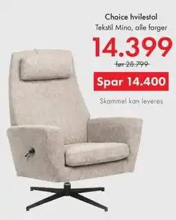 Fagmøbler Choice hvilestol tilbud