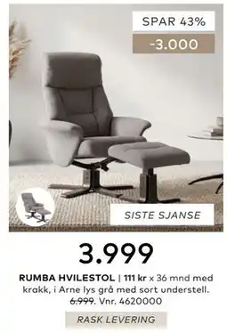 Skeidar RUMBA HVILESTOL tilbud
