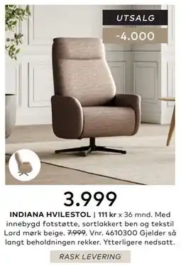 Skeidar INDIANA HVILESTOL tilbud