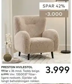 Skeidar PRESTON HVILESTOL tilbud