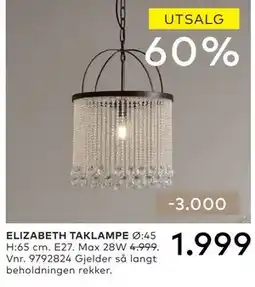 Skeidar ELIZABETH TAKLAMPE tilbud