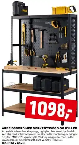 jem & fix ARBEIDSBORD MED VERKTØYSVEGG OG HYLLER tilbud