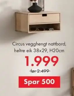 Fagmøbler Circus vegghengt nattbord, heltre eik tilbud