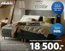 JYSK JOSELVA regulerbar seng grå-40 + MURU overmadrass tilbud