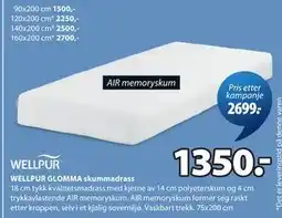 JYSK WELLPUR GLOMMA skummadrass tilbud