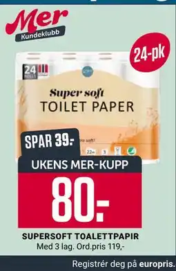 Europris Supersoft toalettpapir, App-pris tilbud