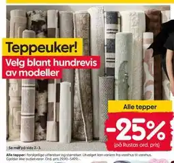 Rusta Alle tepper tilbud