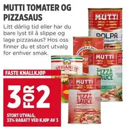 Meny MUTTI TOMATER OG PIZZASAUS tilbud