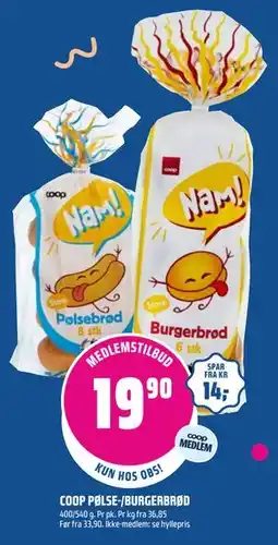 Coop Obs COOP PØLSE-/BURGERBRØD, Medlemspris tilbud