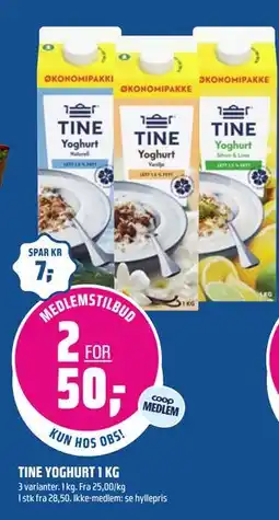 Coop Obs TINE YOGHURT 1 KG, Medlemspris tilbud