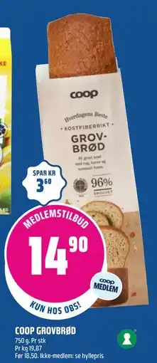 Coop Obs COOP GROVBRØD, Medlemspris tilbud