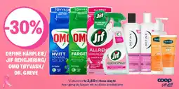 Coop Extra Define Hårpleie/ Jif Rengjøring/ Omo Tøyvask/ Dr. Greve tilbud