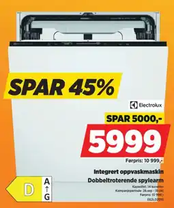 POWER Electrolux Integrert oppvaskmaskin Dobbeltroterende spylearm tilbud