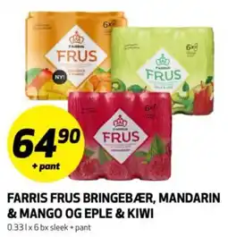 Bunnpris Farris frus bringebær, mandarin & mango og eple & kiwi tilbud