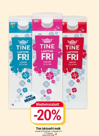 Coop Extra Tine laktosefri melk tilbud